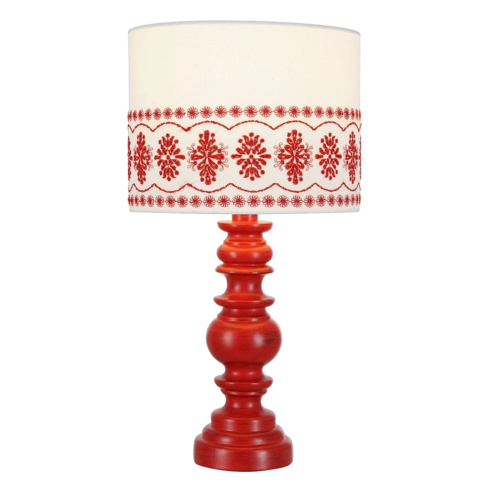 The Pioneer Woman Red Turned Table Lamp with Eyelet Linen Shade, New in Box